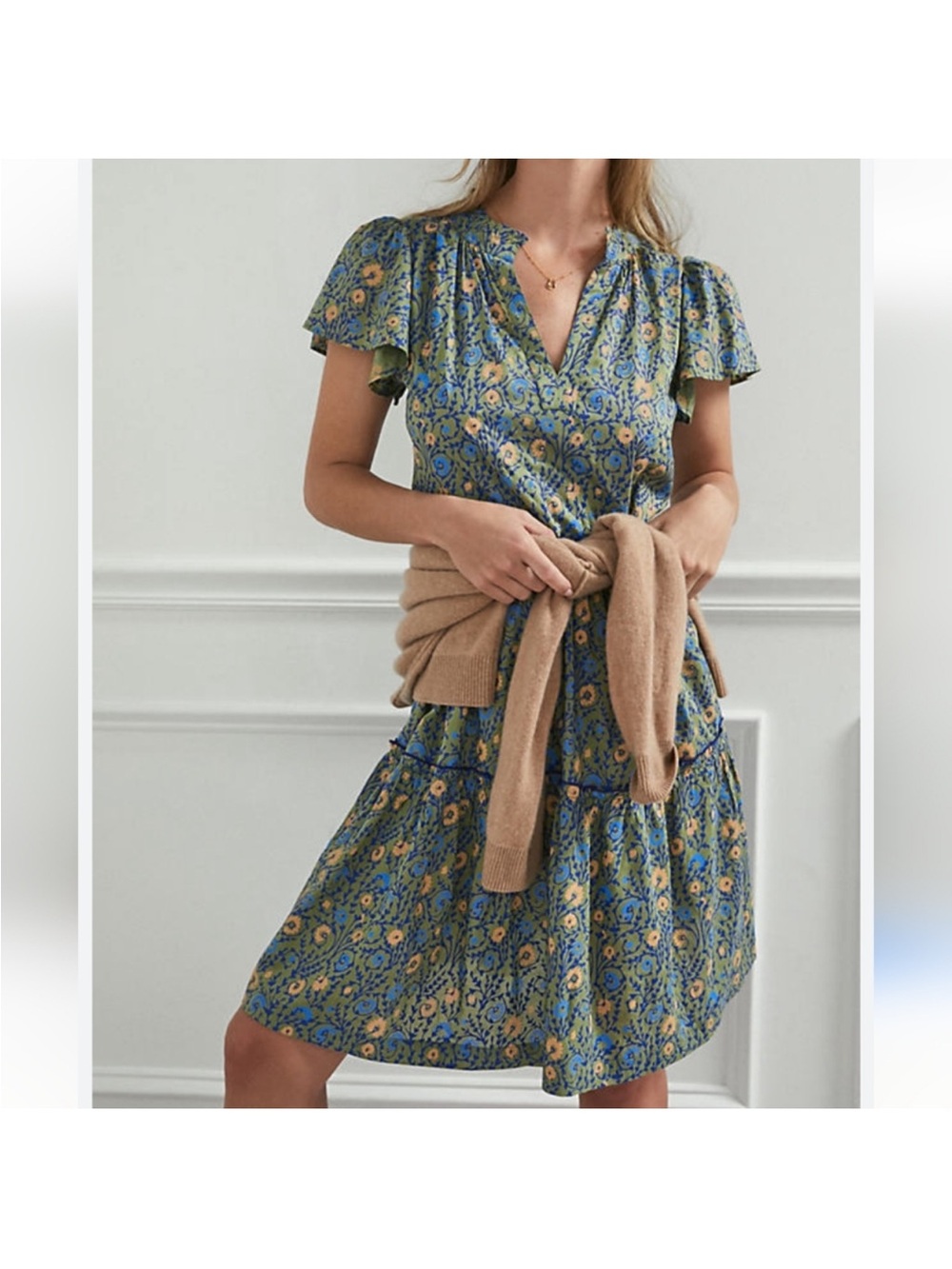 Anthropologie Penrose Tiered Tunic Somerset Dress Blue Floral Small